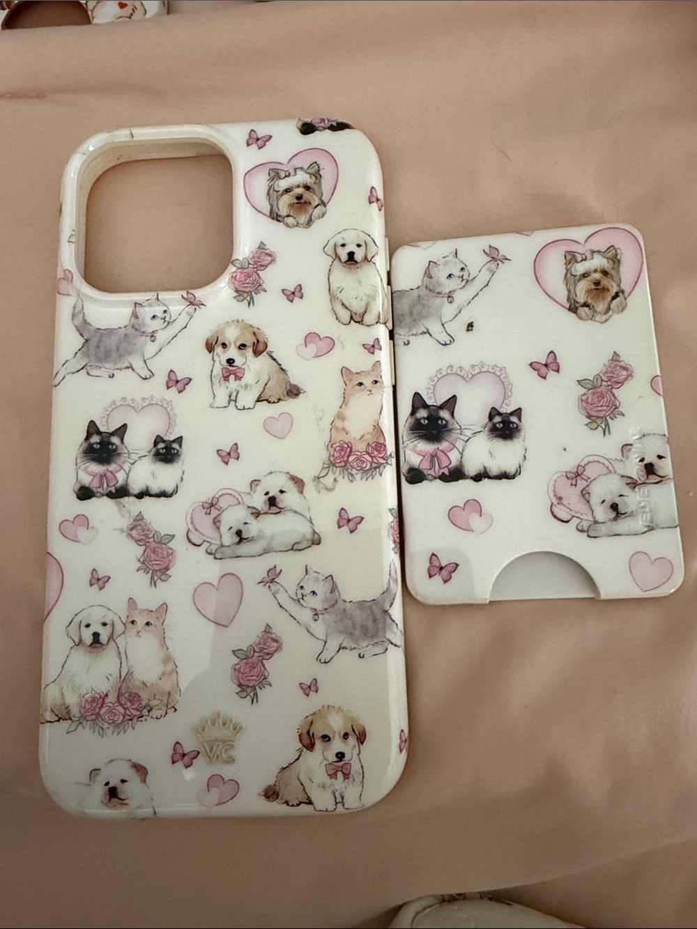 Velvet Caviar 16 Pro Max IPhone Case & Card Holder - Pink & White cute pets